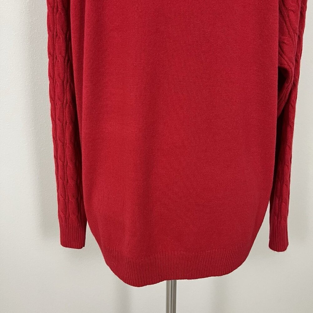 Red Cable Knit Sweater Womens Size 1X Soft Cozy Christmas Holiday Croft & Barrow - Picture 9 of 14